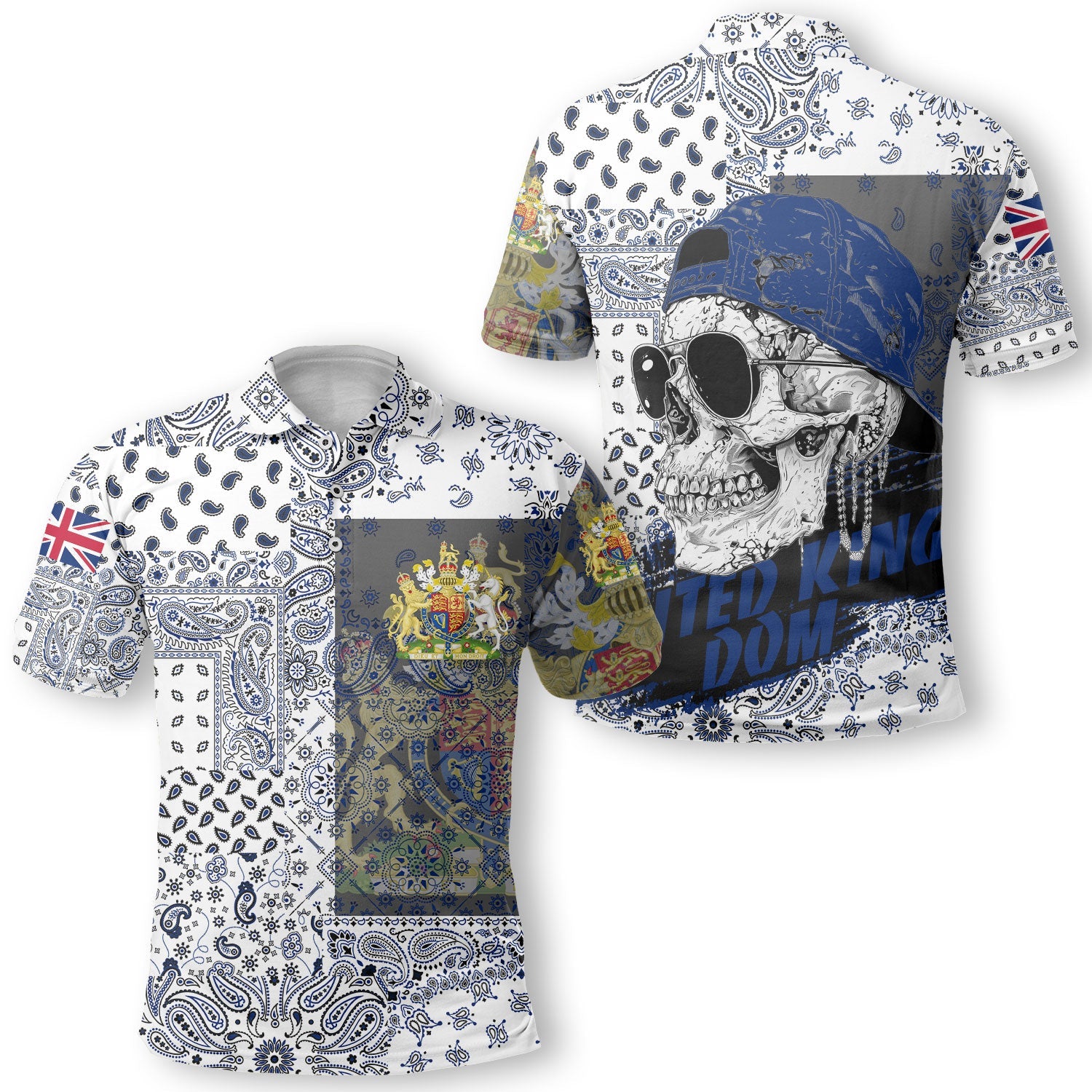 United Kingdom Polo Shirt Paisley Flag And Skull Style 1