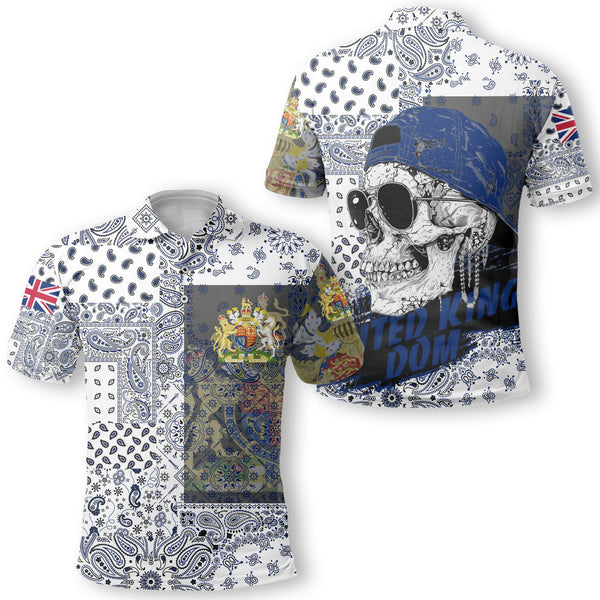 United Kingdom Polo Shirt Paisley Flag And Skull Style 1