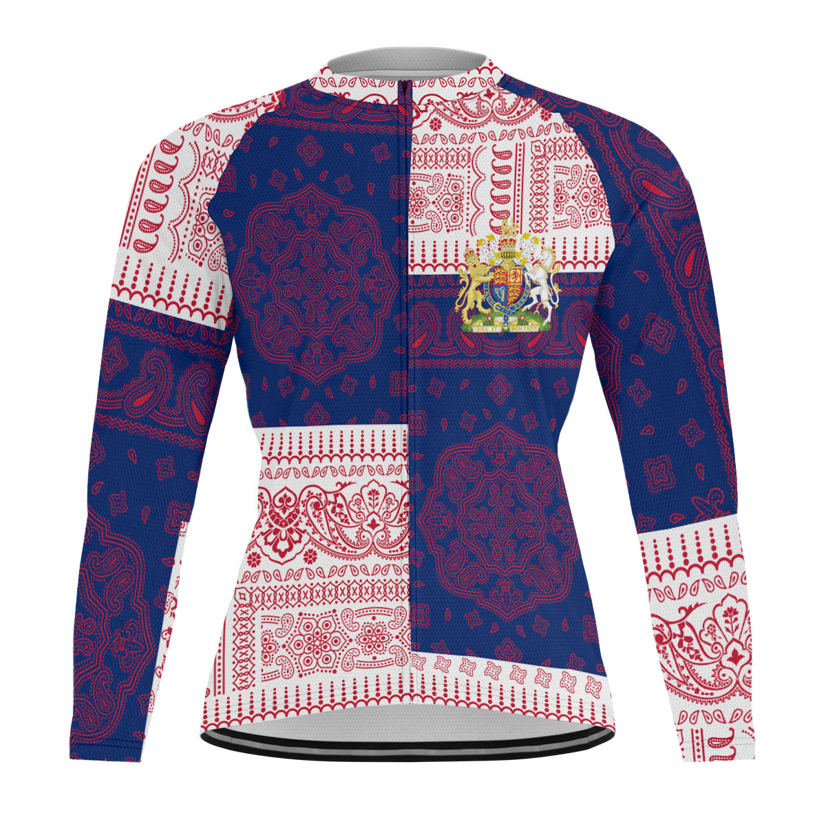 United Kingdom Raglan Men Cycling Jersey Long Sleeve Flag And Paisley Basic Style 1