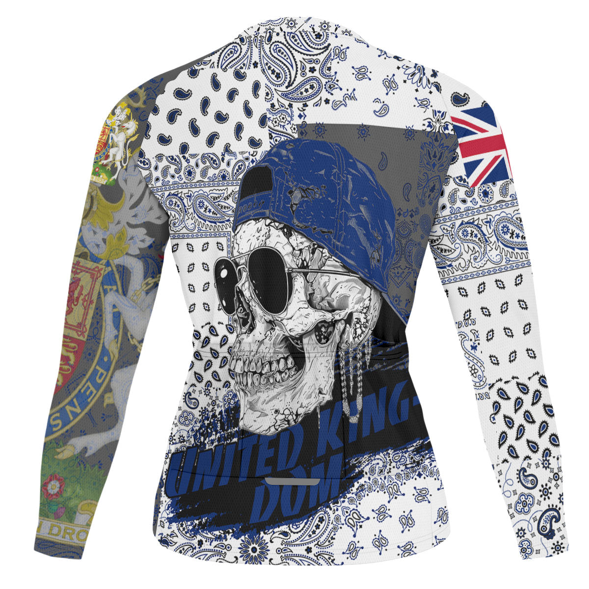 United Kingdom Raglan Men Cycling Jersey Long Sleeve Paisley Flag And Skull Style 2