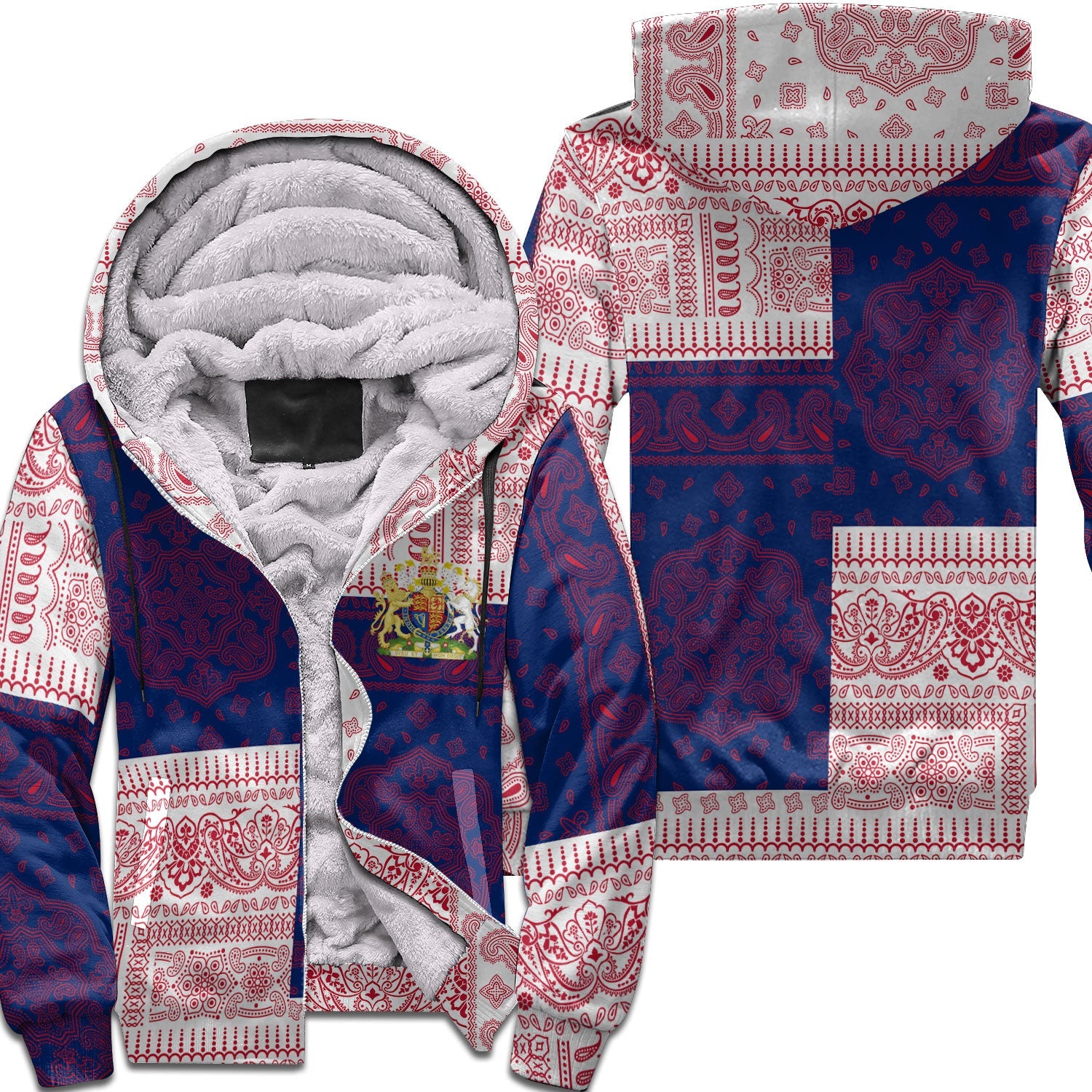 United Kingdom Sherpa Hoodie Flag And Paisley Basic Style 1