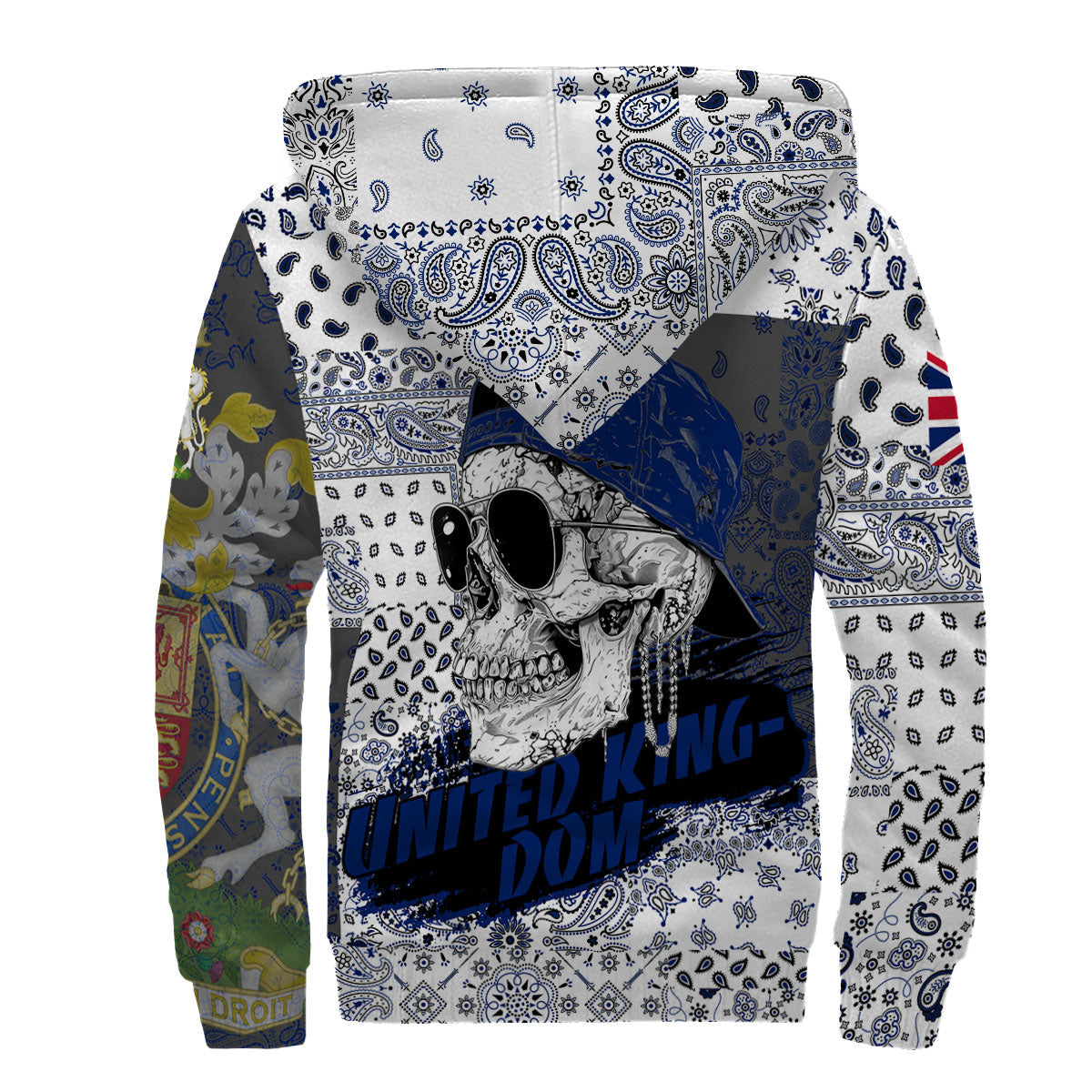 United Kingdom Sherpa Hoodie Paisley Flag And Skull Style 2