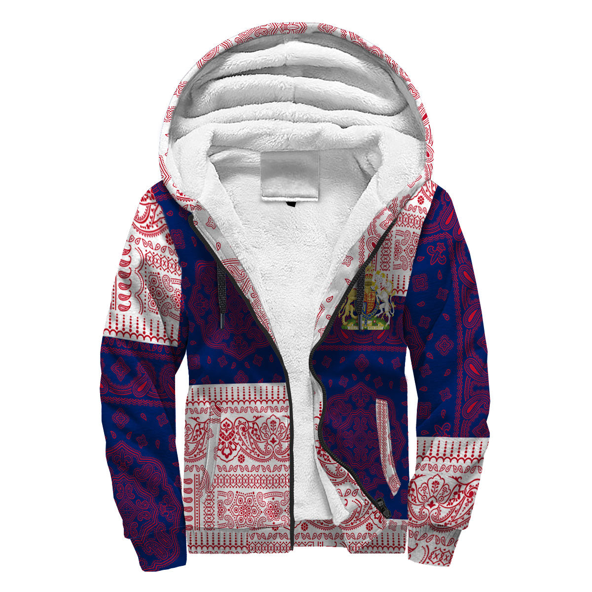 United Kingdom Sherpa Hoodie Flag And Paisley Basic Style 3