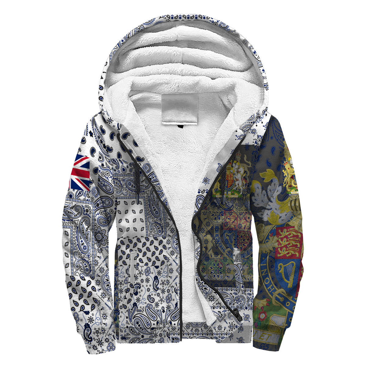 United Kingdom Sherpa Hoodie Paisley Flag And Skull Style 3