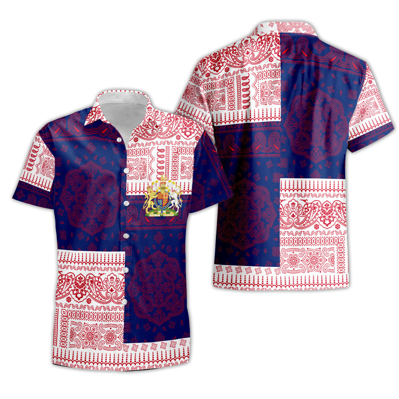 United Kingdom Short Sleeve Shirt Flag And Paisley Basic Style 1