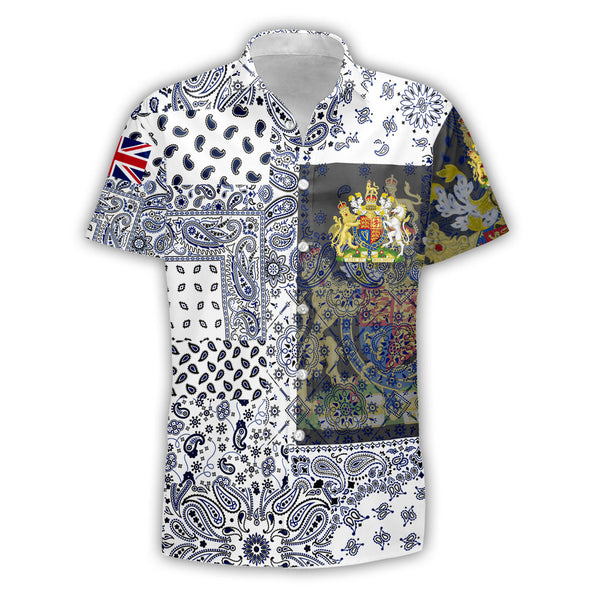 United Kingdom Short Sleeve Shirt Paisley Flag And Skull Style 1