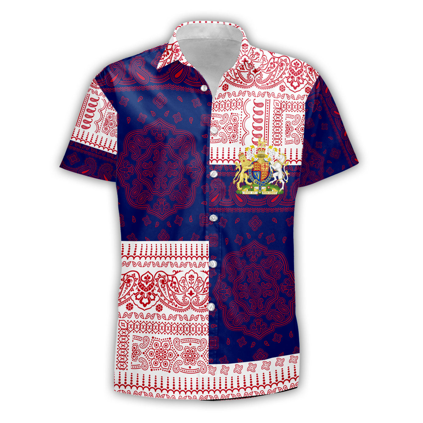 United Kingdom Short Sleeve Shirt Flag And Paisley Basic Style 2