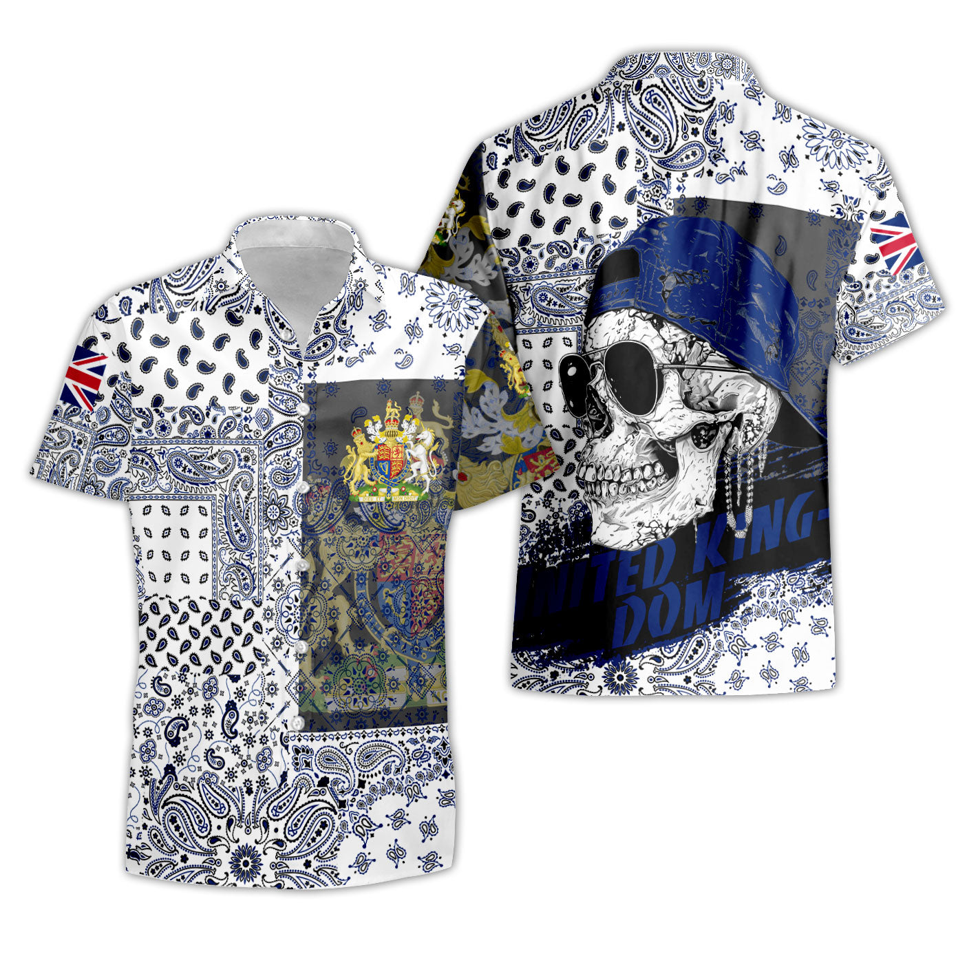 United Kingdom Short Sleeve Shirt Paisley Flag And Skull Style 3