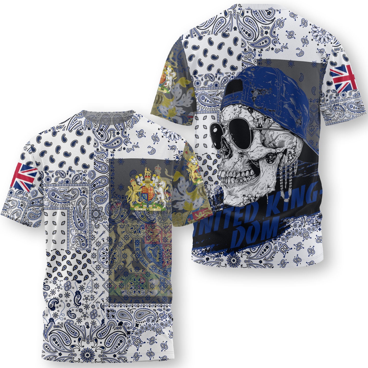 United Kingdom T Shirt Paisley Flag And Skull Style 3