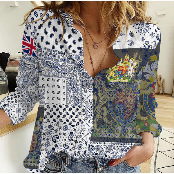 United Kingdom Women Casual Shirt Paisley Flag And Skull Style 1