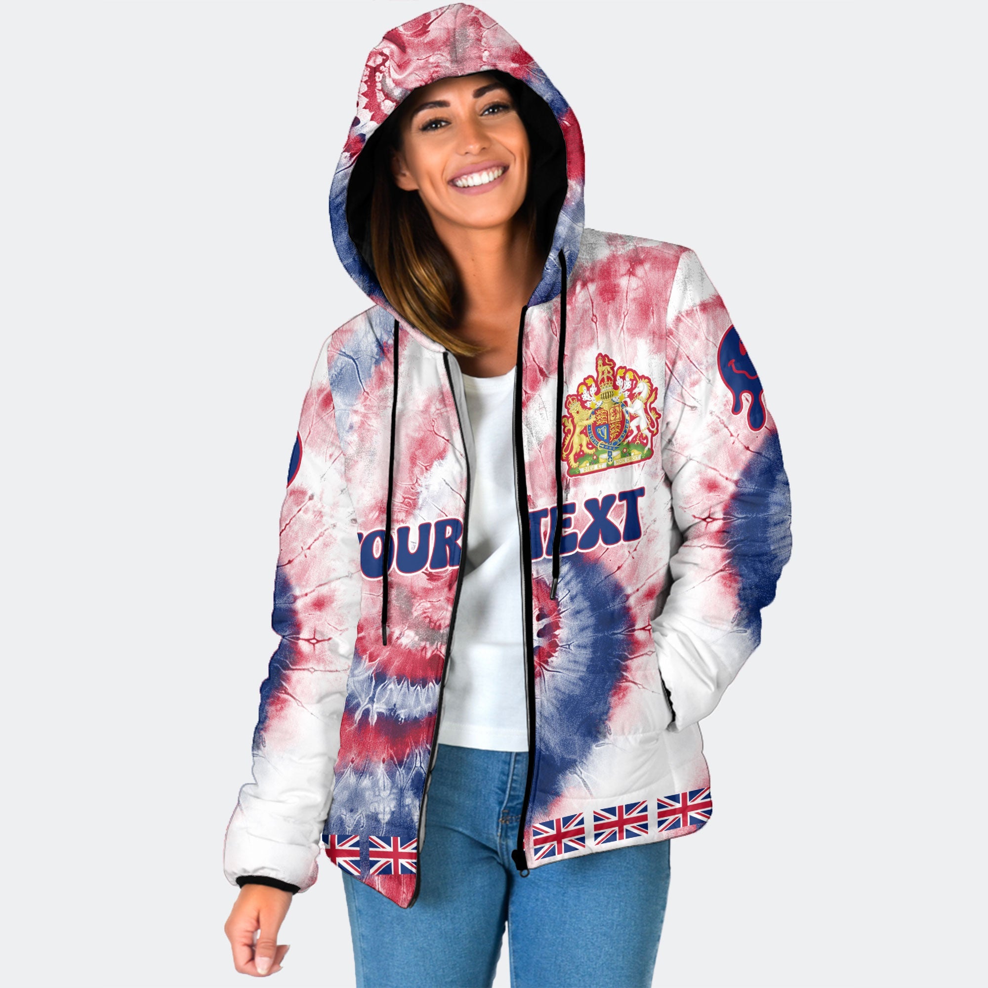 United Kingdom Women Hooded Padded Jacket Custom Tie Dye Style 1