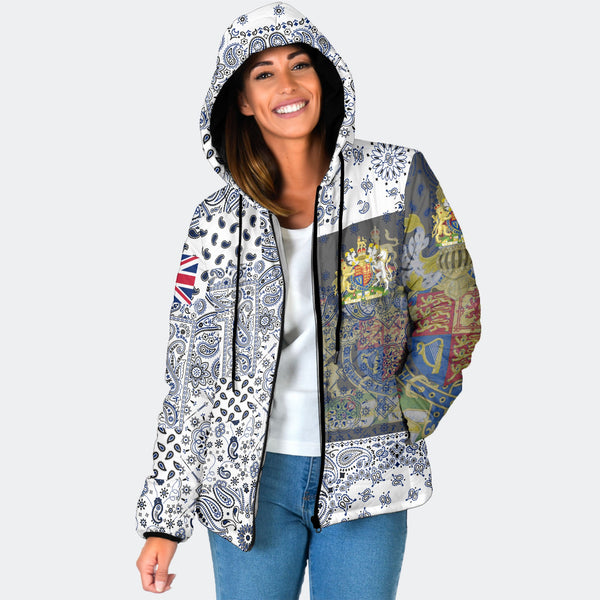 United Kingdom Women Hooded Padded Jacket Paisley Flag And Skull Style 1