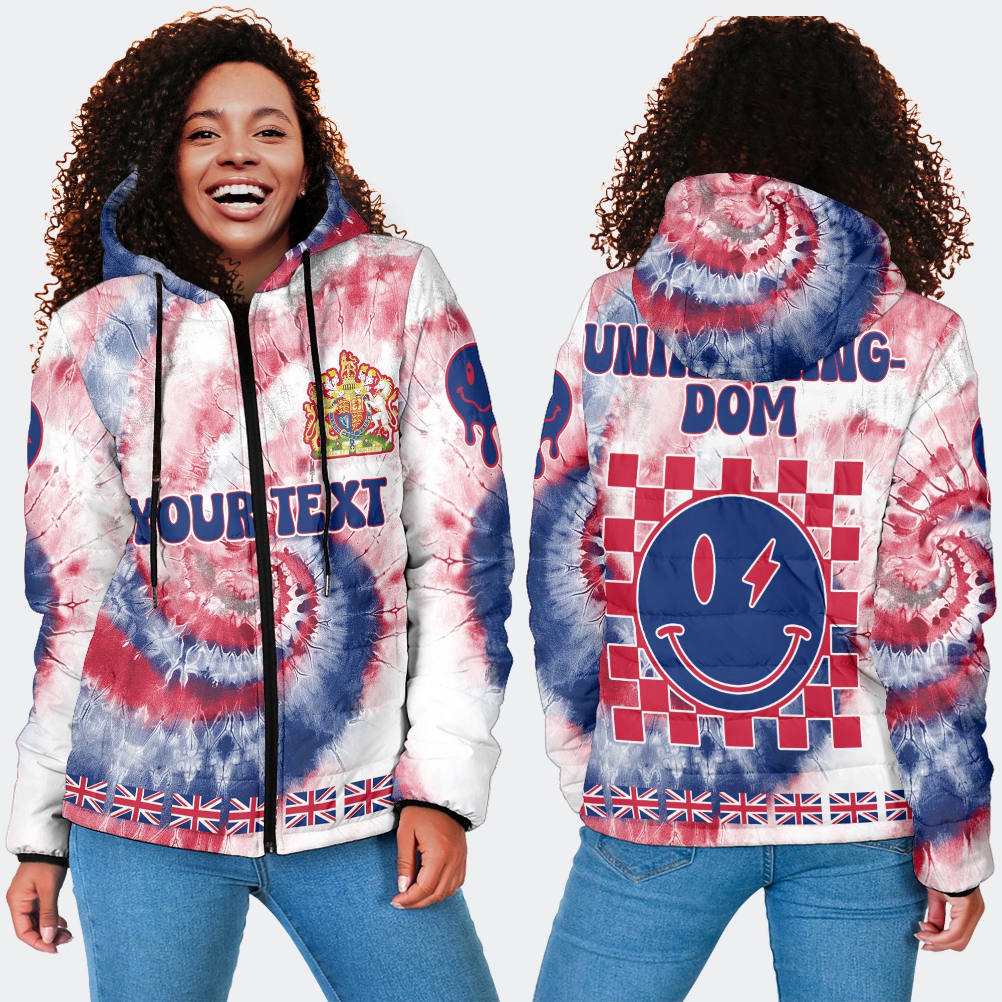 United Kingdom Women Hooded Padded Jacket Custom Tie Dye Style 4