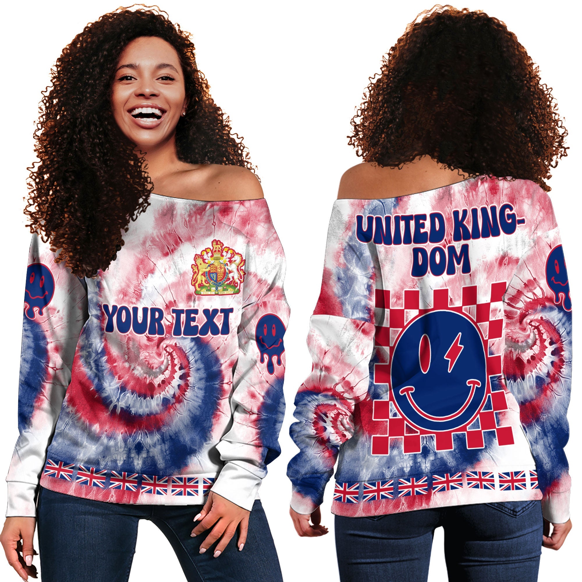 United Kingdom Women Off Shoulder Sweatshirt Custom Tie Dye Style 2