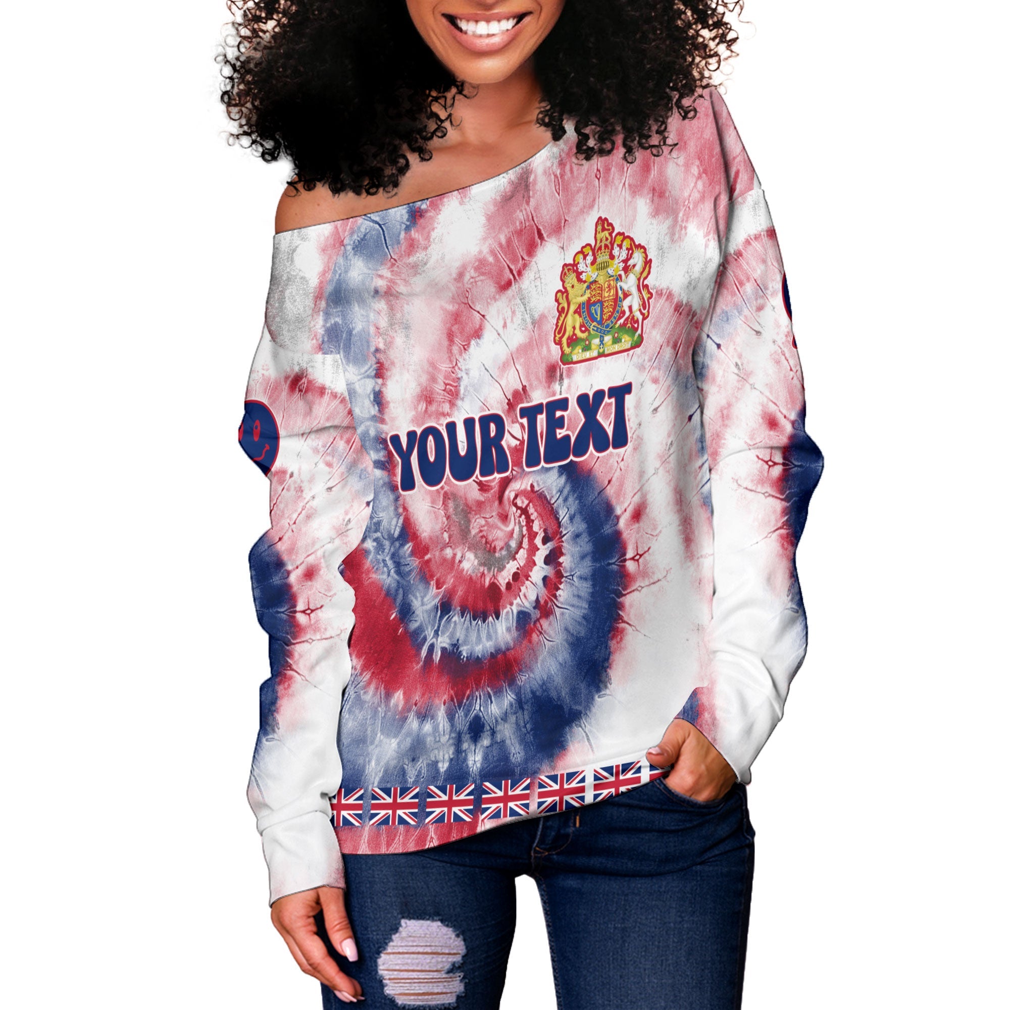 United Kingdom Women Off Shoulder Sweatshirt Custom Tie Dye Style 3