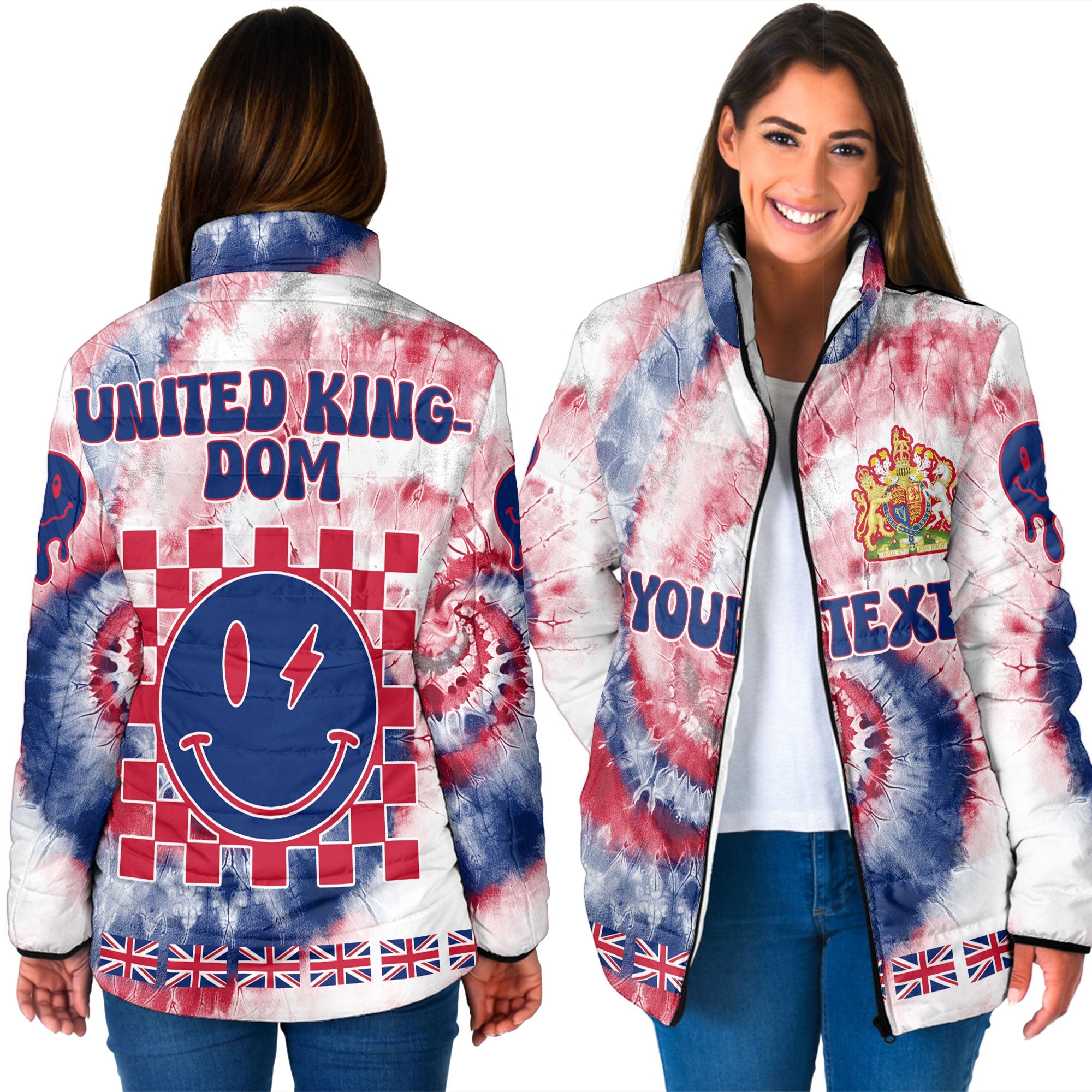 United Kingdom Women Padded Jacket Custom Tie Dye Style 3