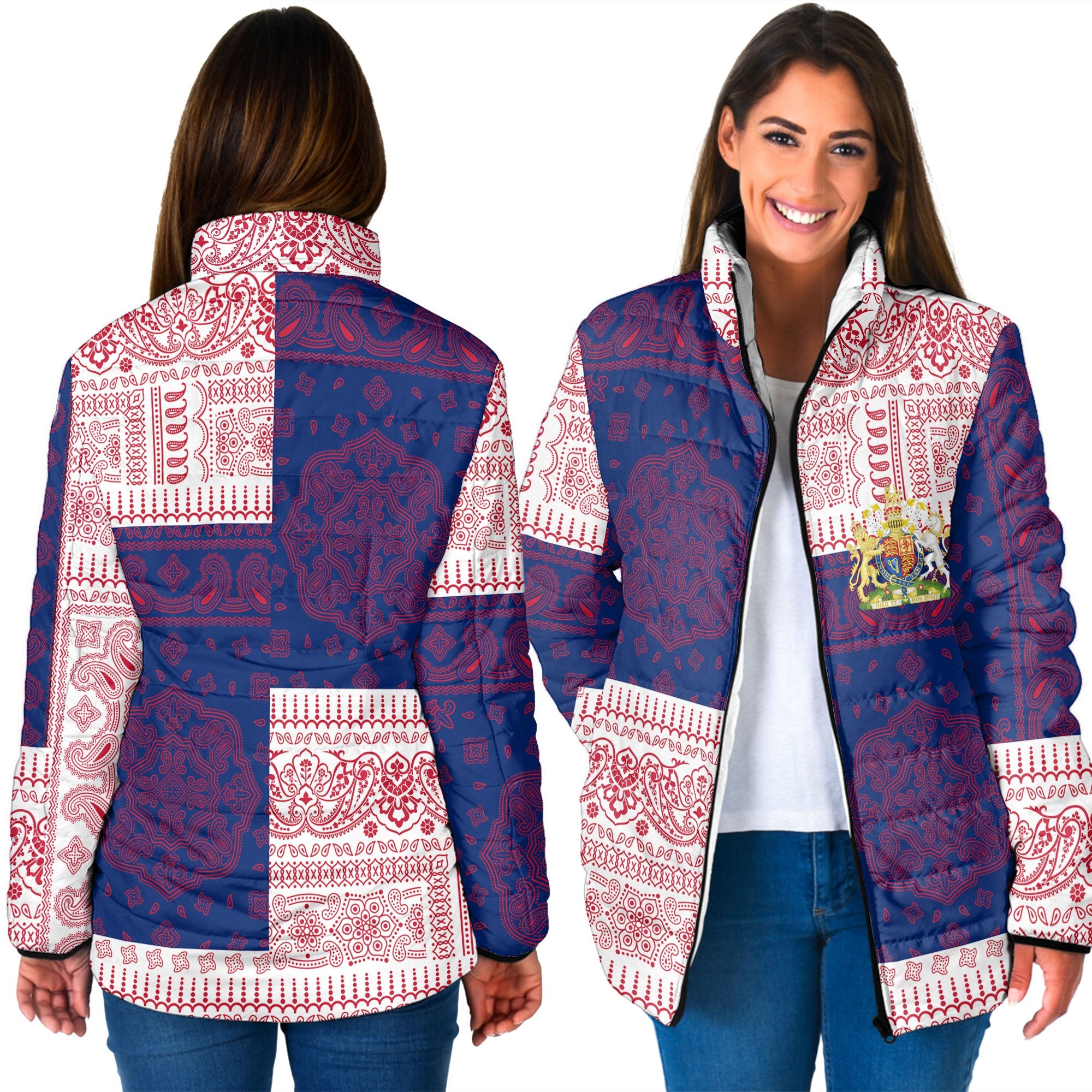 United Kingdom Women Padded Jacket Flag And Paisley Basic Style 3