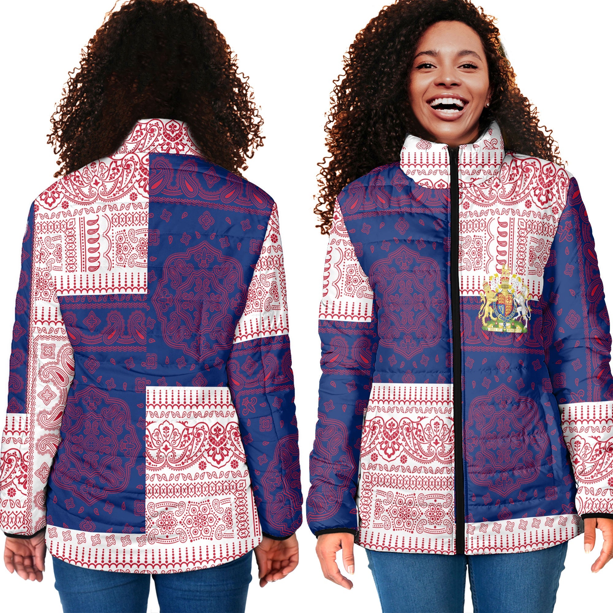 United Kingdom Women Padded Jacket Flag And Paisley Basic Style 4