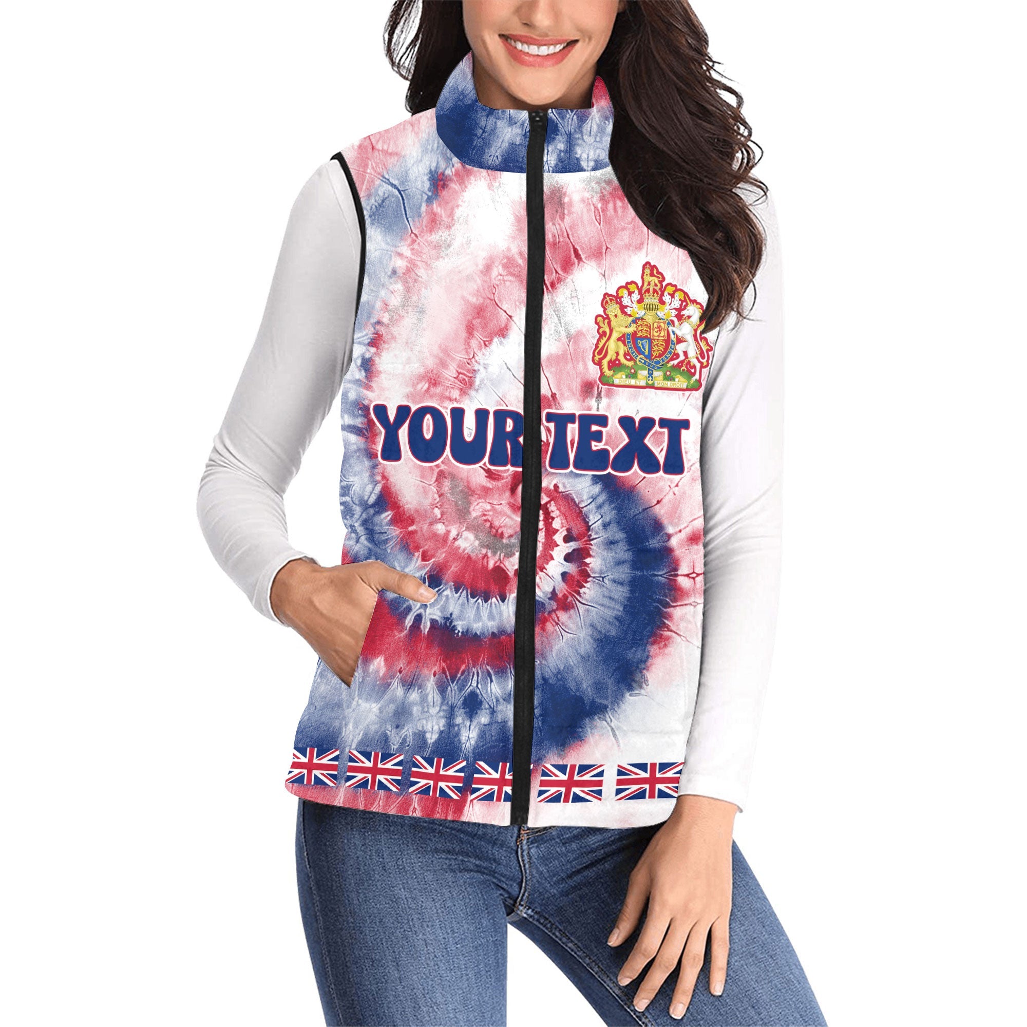 United Kingdom Women Padded Jacket Vest Custom Tie Dye Style 1