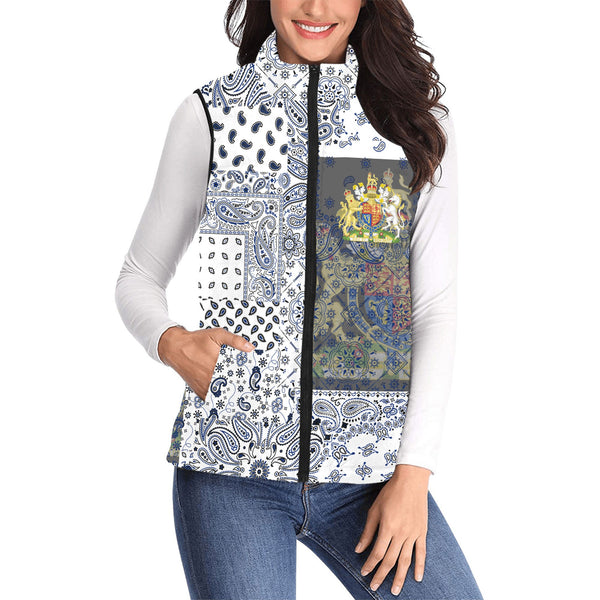 United Kingdom Women Padded Jacket Vest Paisley Flag And Skull Style 1