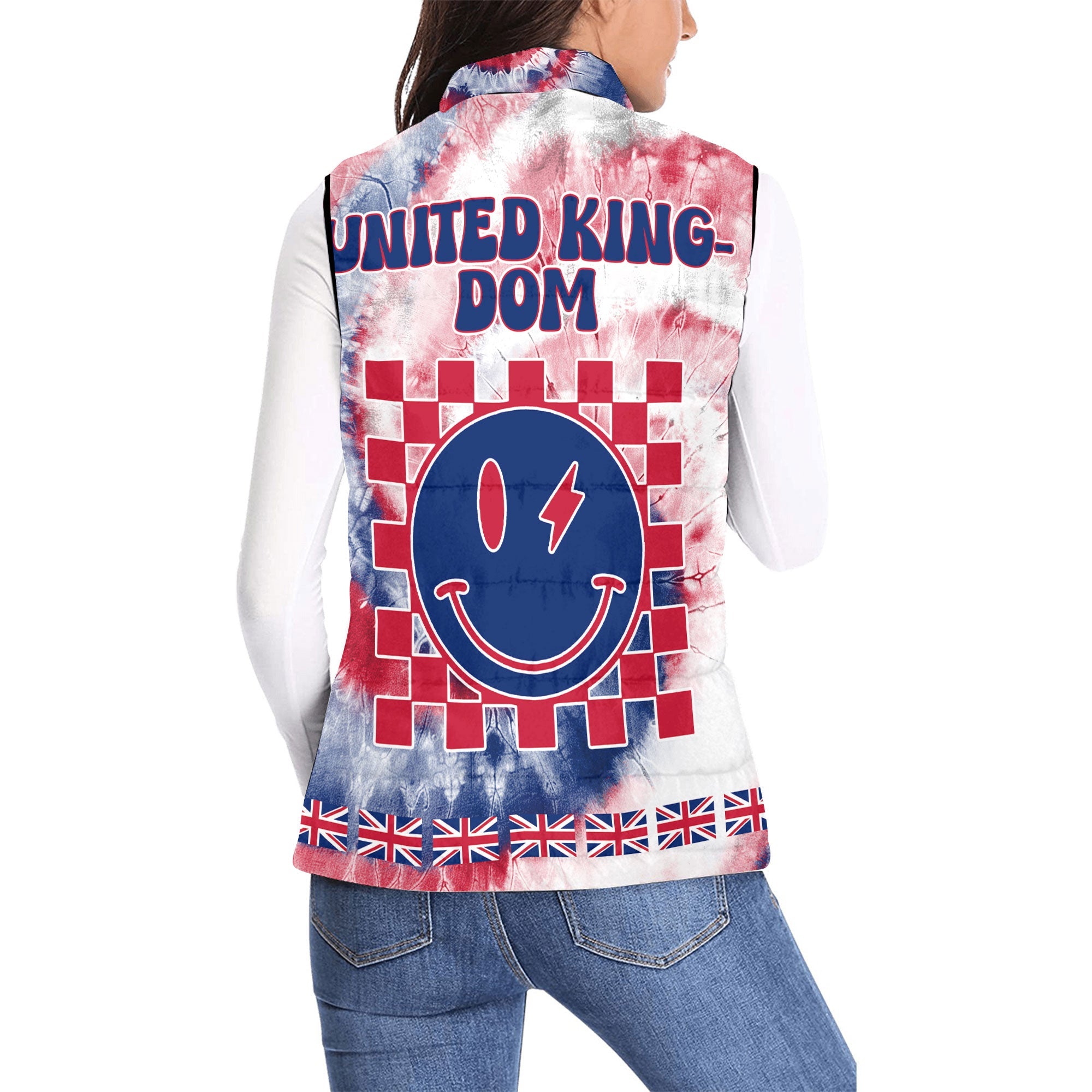 United Kingdom Women Padded Jacket Vest Custom Tie Dye Style 2