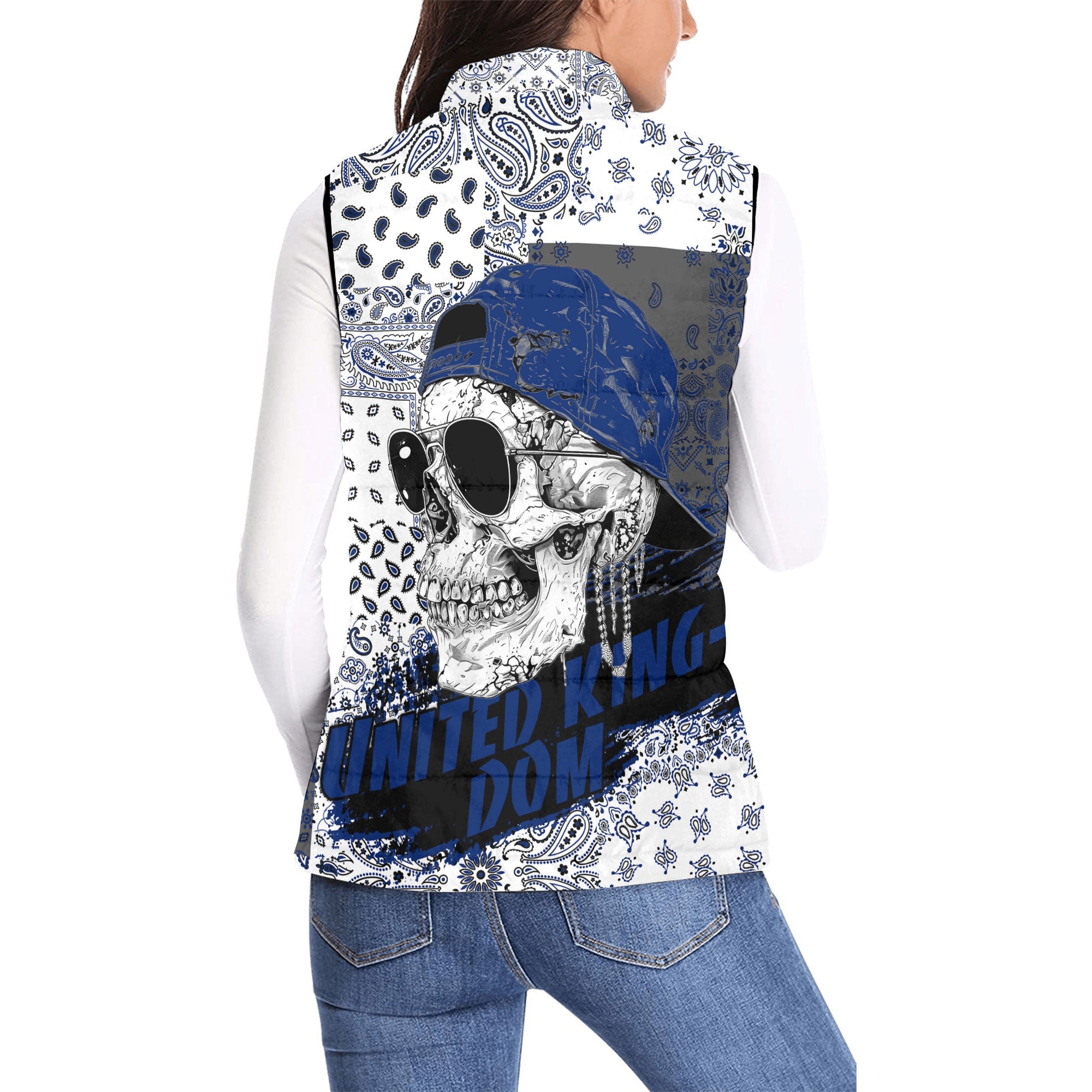 United Kingdom Women Padded Jacket Vest Paisley Flag And Skull Style 2