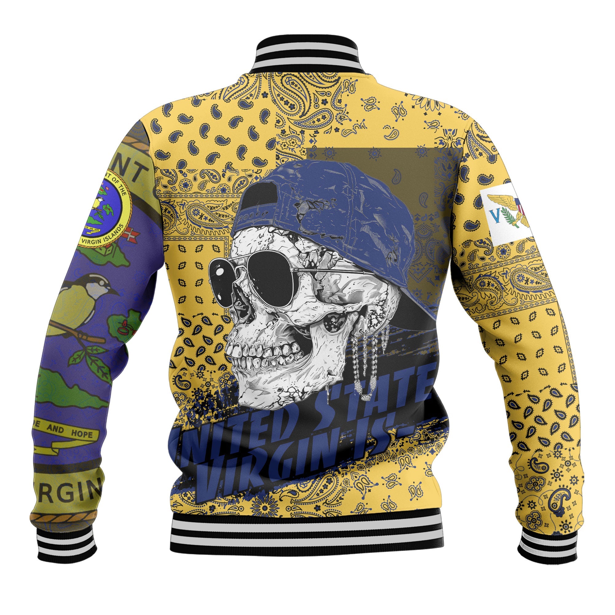 United States Virgin Islands Baseball Jacket Paisley Flag And Skull Style 3