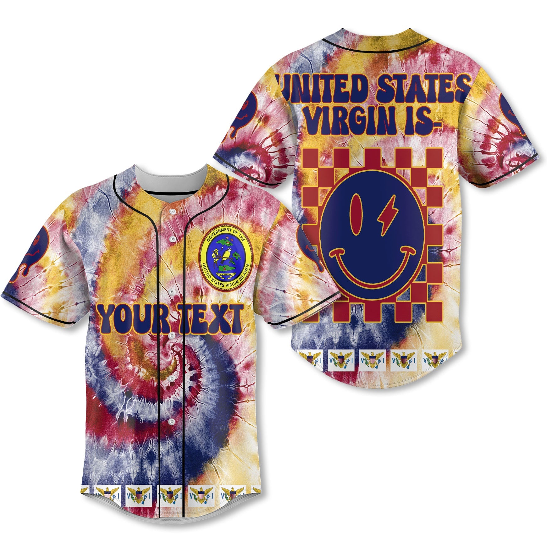 United States Virgin Islands Baseball Jersey Custom Tie Dye Style 1