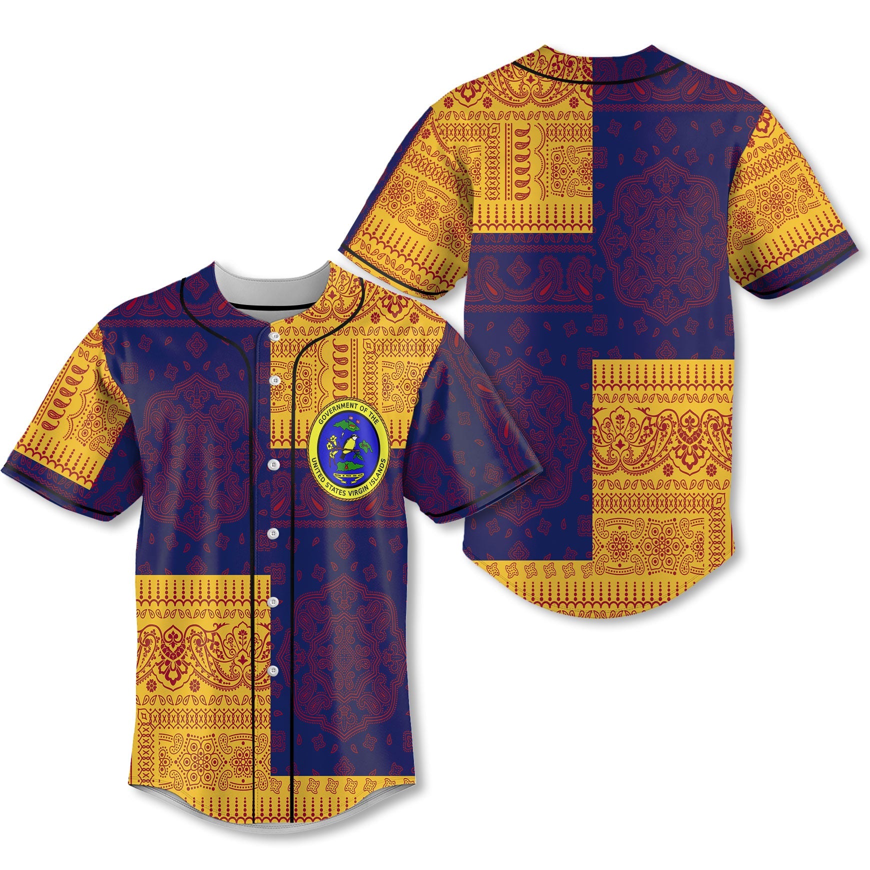 United States Virgin Islands Baseball Jersey Flag And Paisley Basic Style 1