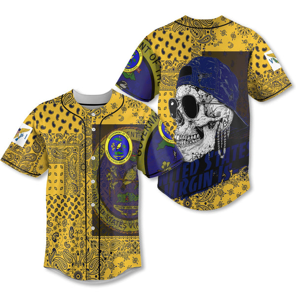 United States Virgin Islands Baseball Jersey Paisley Flag And Skull Style 1