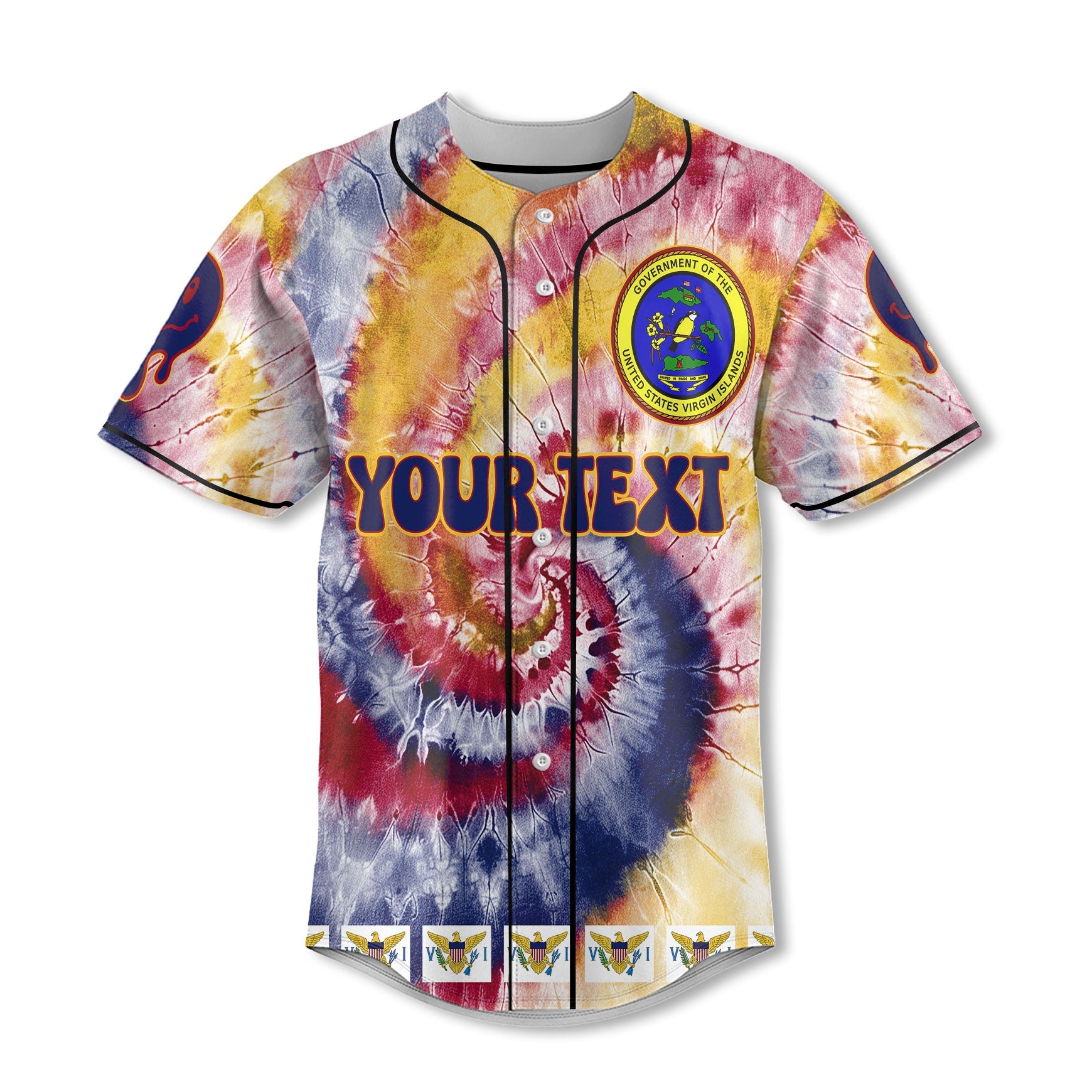 United States Virgin Islands Baseball Jersey Custom Tie Dye Style 2