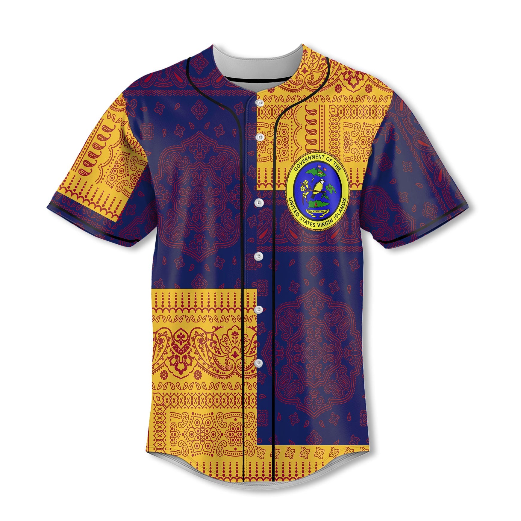 United States Virgin Islands Baseball Jersey Flag And Paisley Basic Style 2