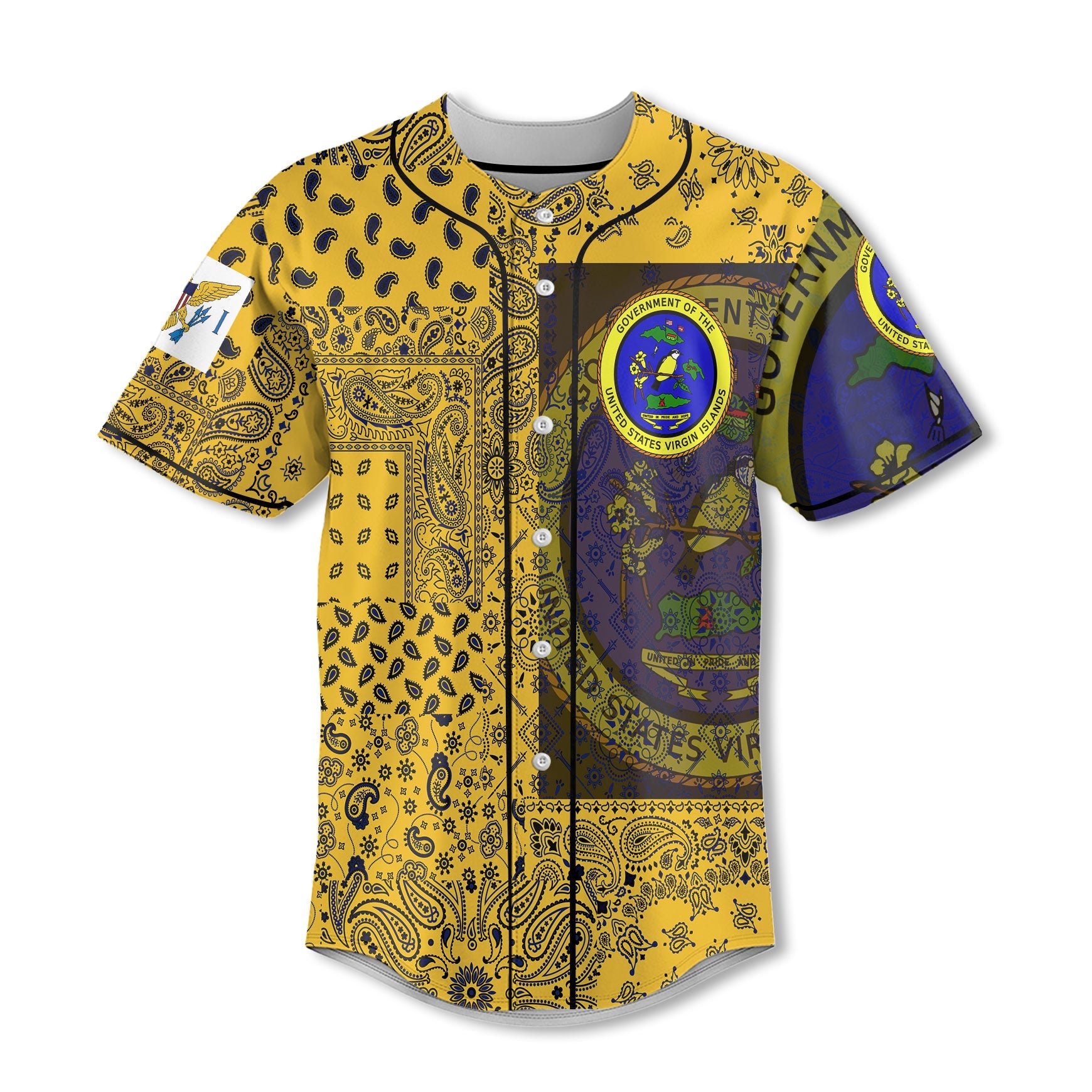 United States Virgin Islands Baseball Jersey Paisley Flag And Skull Style 2