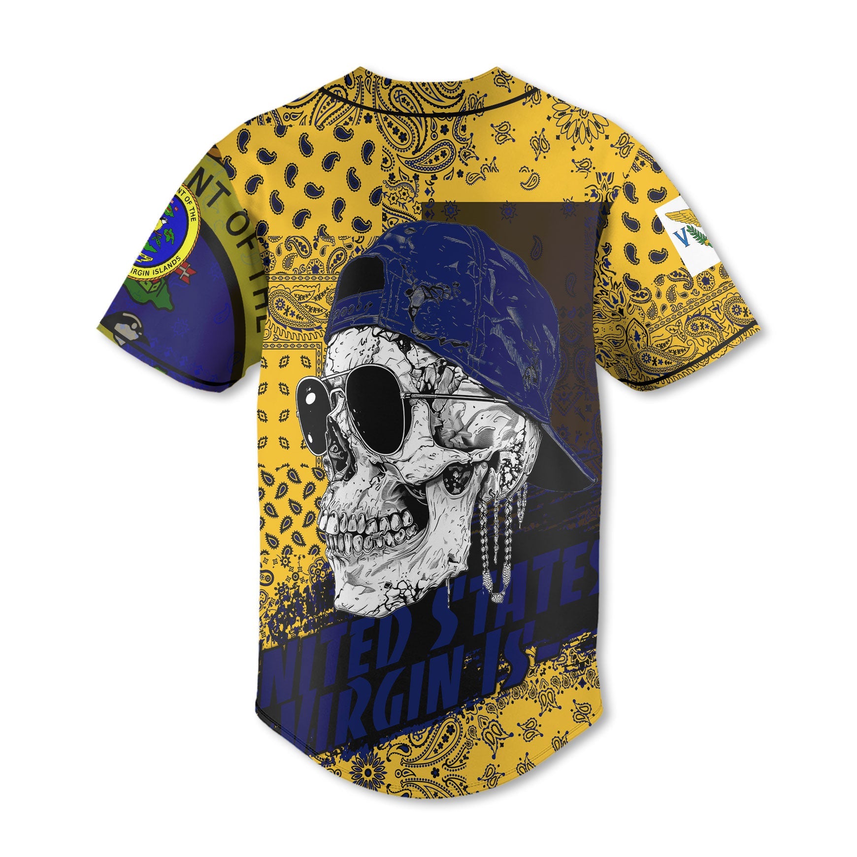 United States Virgin Islands Baseball Jersey Paisley Flag And Skull Style 3