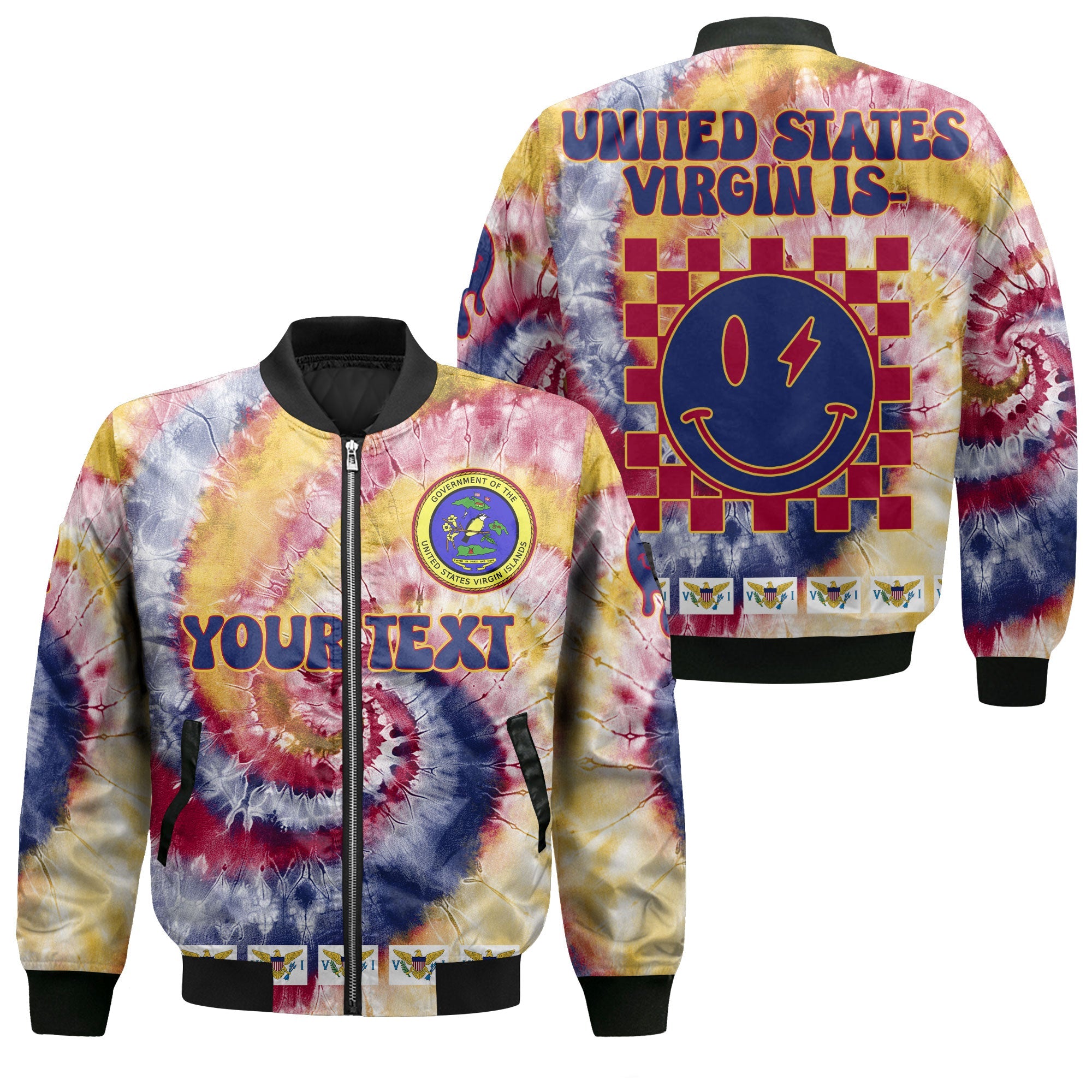 United States Virgin Islands Bomber Jacket Custom Tie Dye Style 1