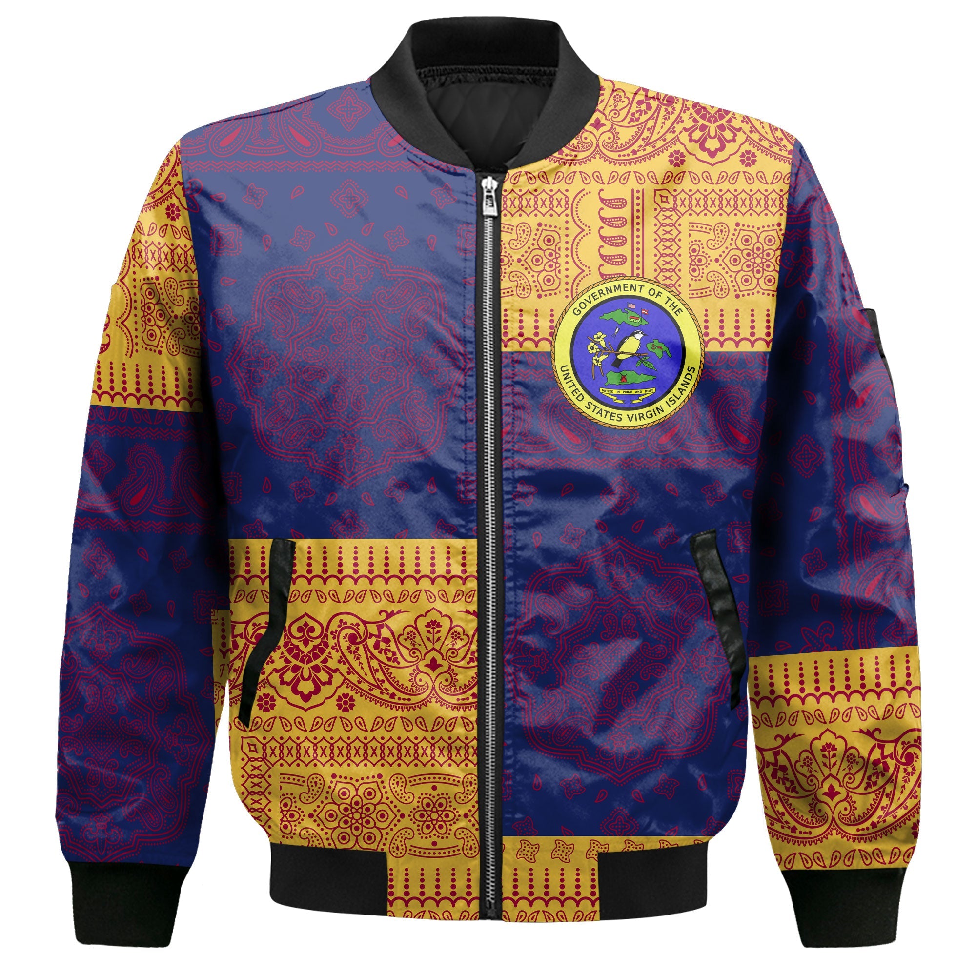 United States Virgin Islands Bomber Jacket Flag And Paisley Basic Style 2