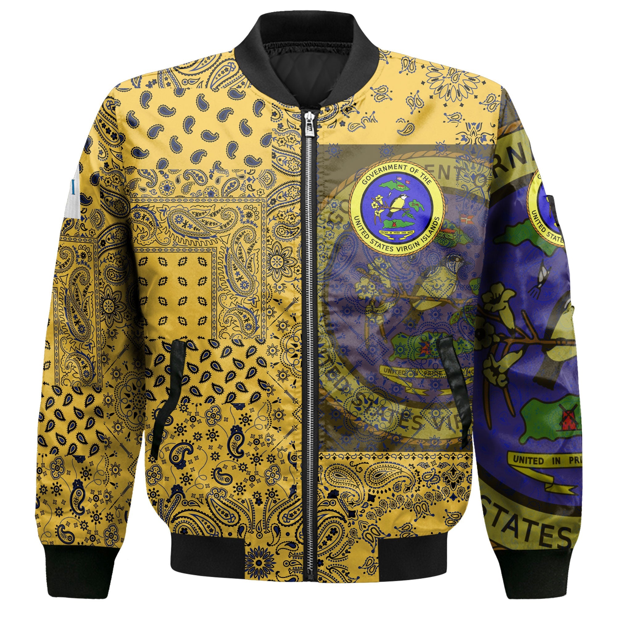 United States Virgin Islands Bomber Jacket Paisley Flag And Skull Style 2