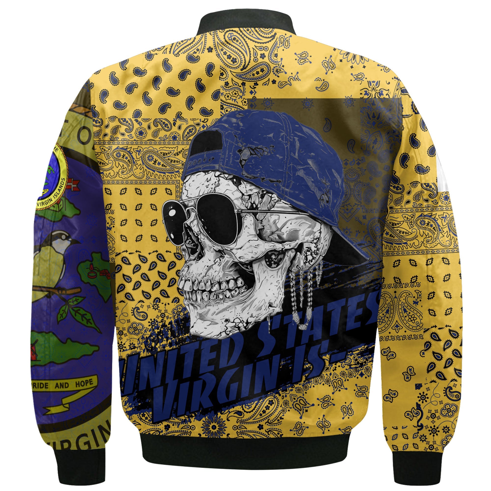 United States Virgin Islands Bomber Jacket Paisley Flag And Skull Style 3