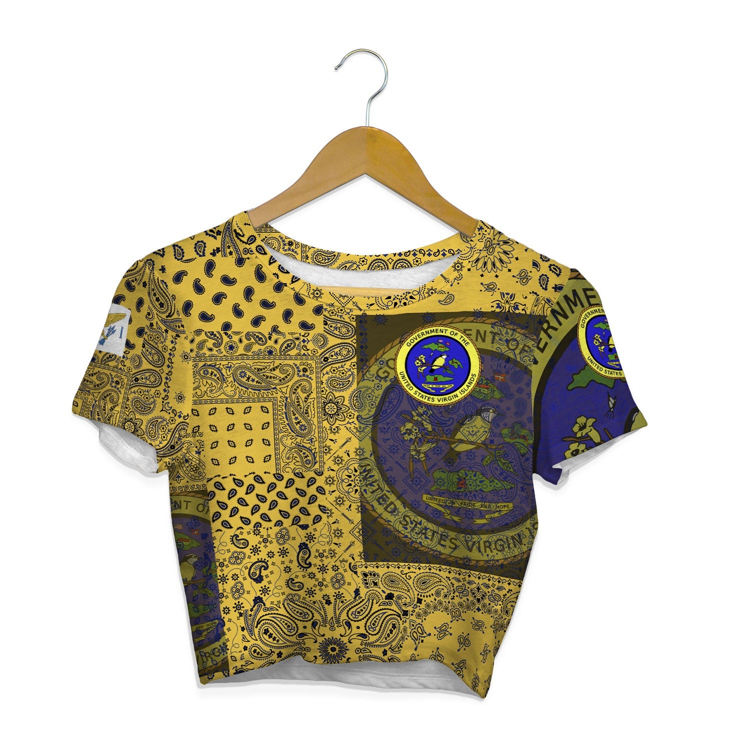 United States Virgin Islands Croptop T Shirt Paisley Flag And Skull Style 1