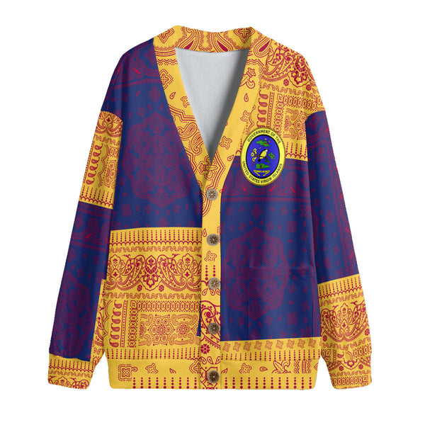 United States Virgin Islands Fleece Cardigan Flag And Paisley Basic Style 1