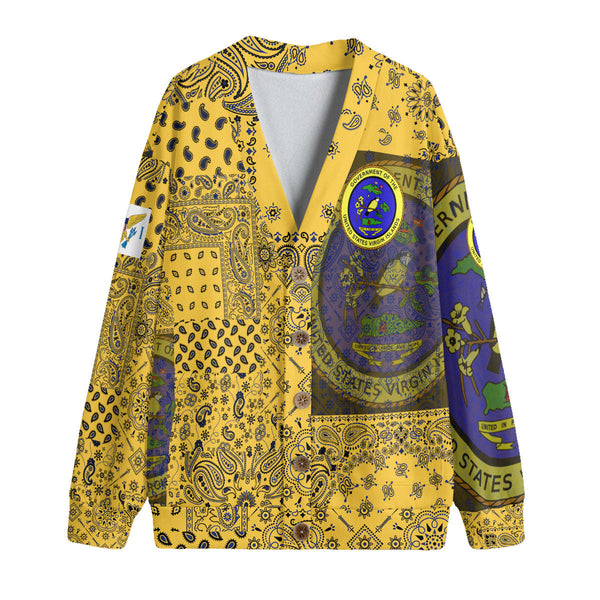 United States Virgin Islands Fleece Cardigan Paisley Flag And Skull Style 1