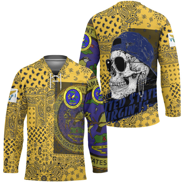 United States Virgin Islands Hockey Jersey Paisley Flag And Skull Style 1