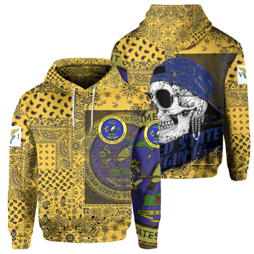 United States Virgin Islands Hoodie Paisley Flag And Skull Style 1