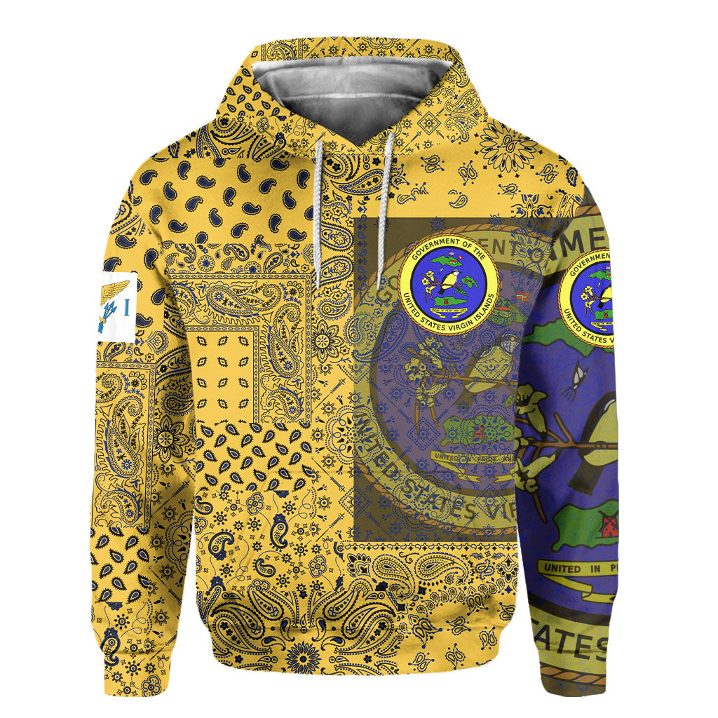 United States Virgin Islands Hoodie Paisley Flag And Skull Style 2