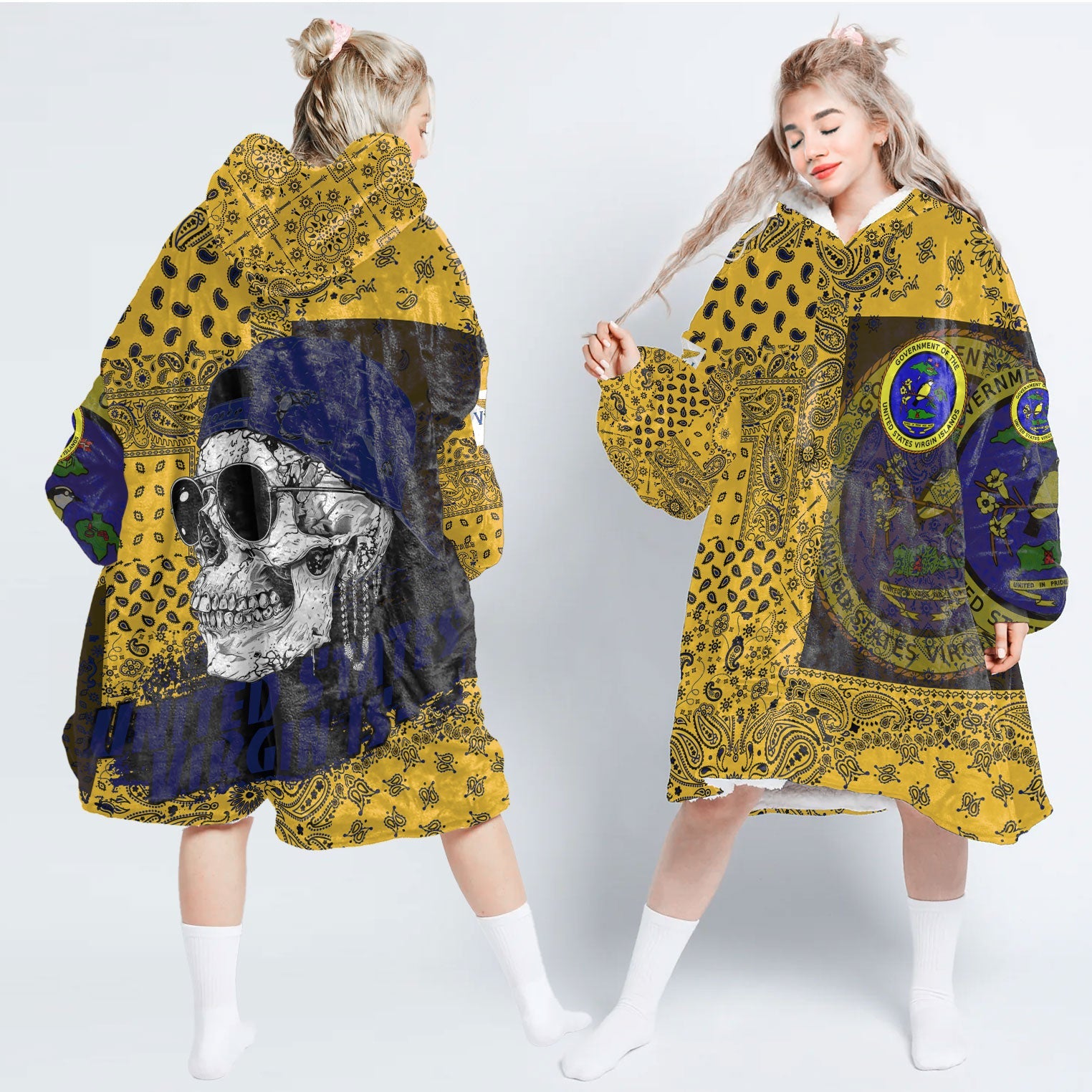 United States Virgin Islands Hoodie Blanket Paisley Flag And Skull Style 1