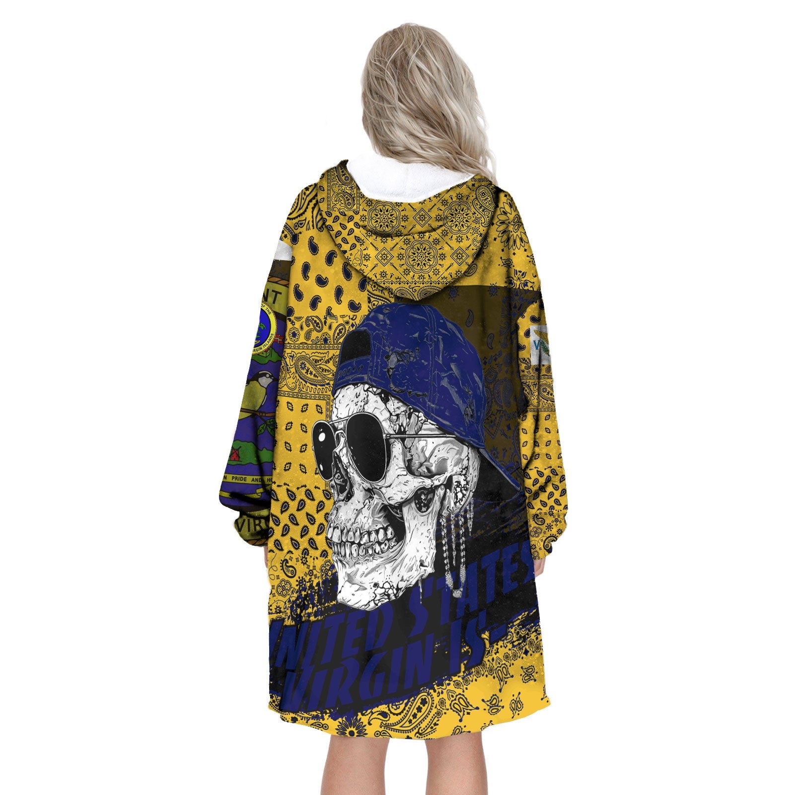 United States Virgin Islands Hoodie Blanket Paisley Flag And Skull Style 3