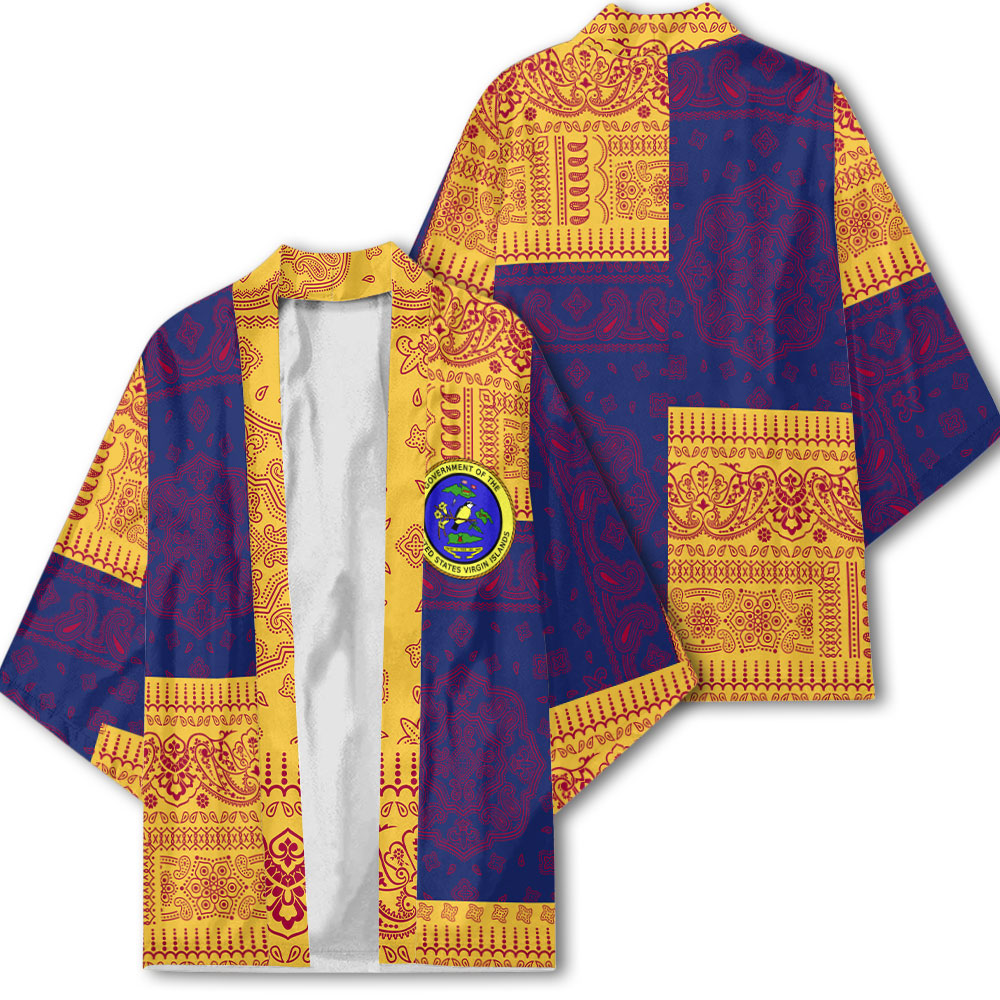 United States Virgin Islands Kimono Flag And Paisley Basic Style 1