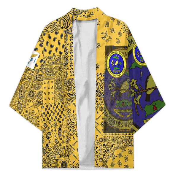 United States Virgin Islands Kimono Paisley Flag And Skull Style 1