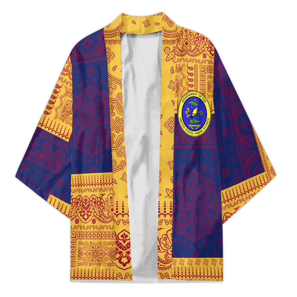 United States Virgin Islands Kimono Flag And Paisley Basic Style 2