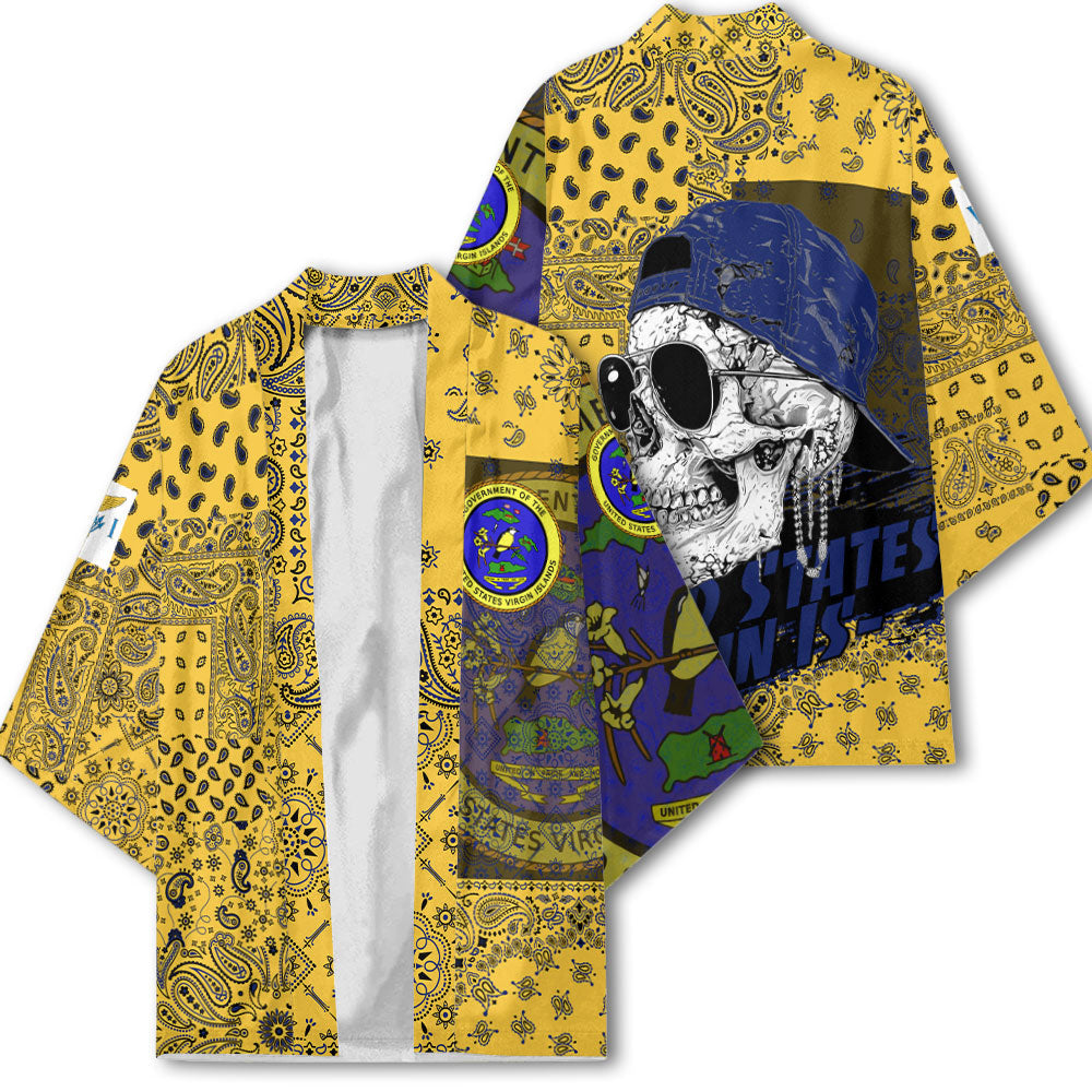 United States Virgin Islands Kimono Paisley Flag And Skull Style 2